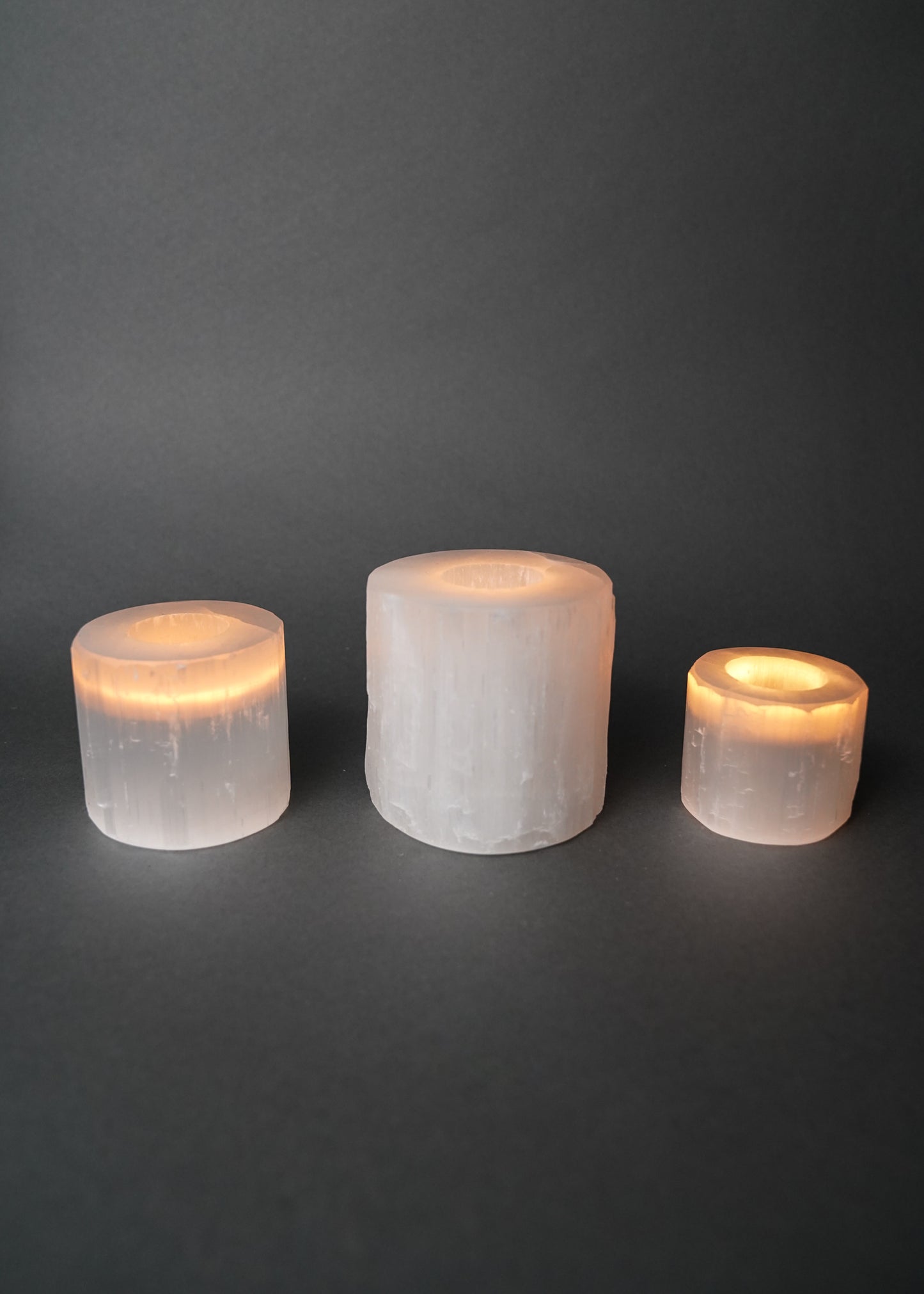Selenite Trio of Candle Holders