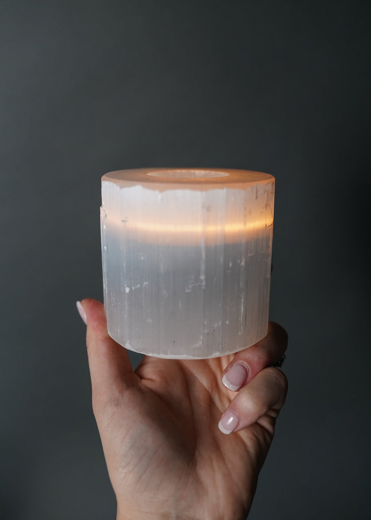 Selenite Trio of Candle Holders