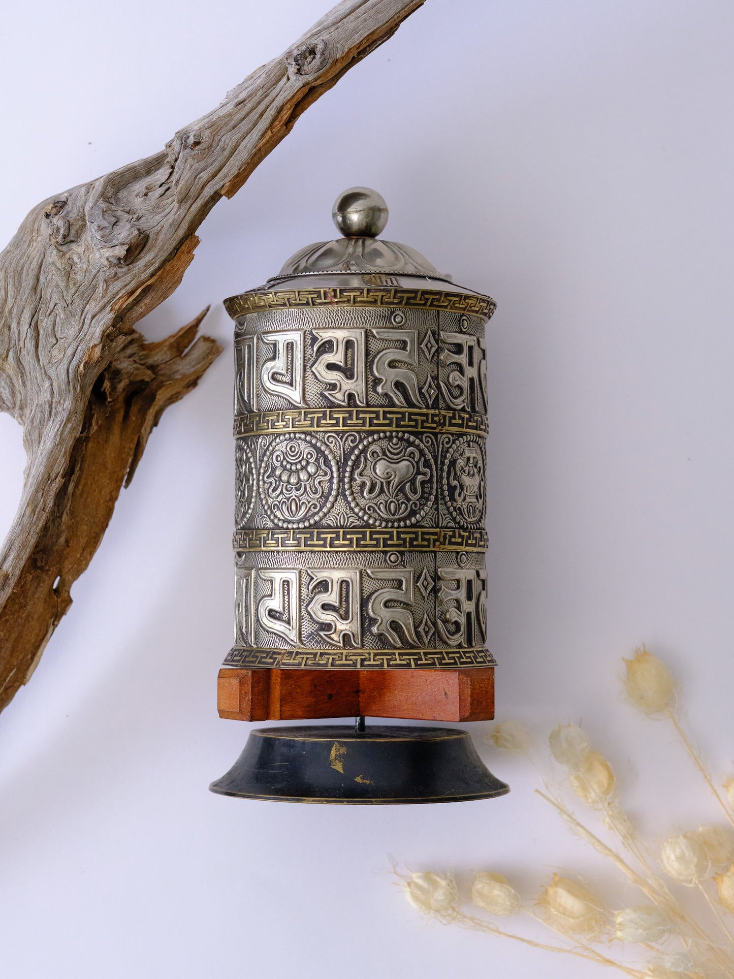 Tibetan Prayer Wheel Silver & Gold (Large)