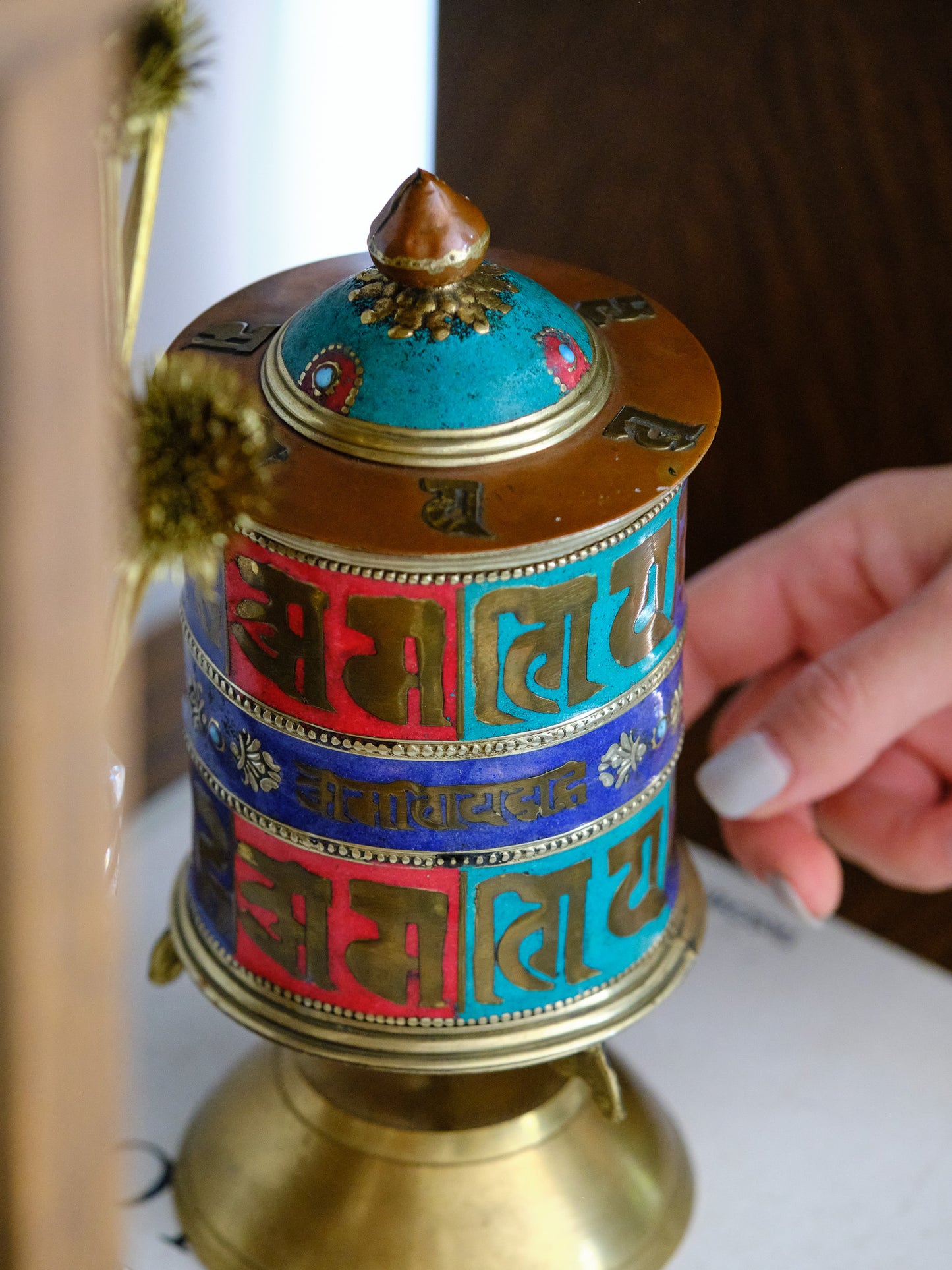 Tibetan Prayer Wheel Crystal Inlay (Medium)