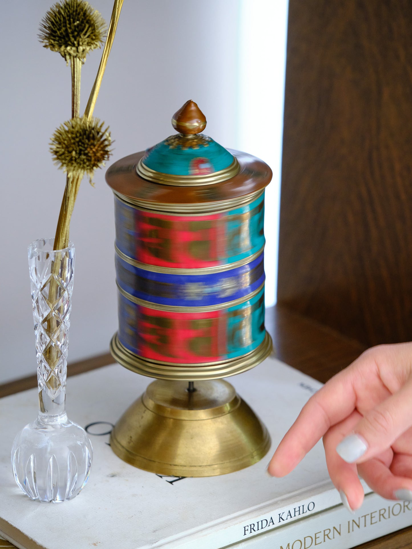 Tibetan Prayer Wheel Crystal Inlay (Medium)